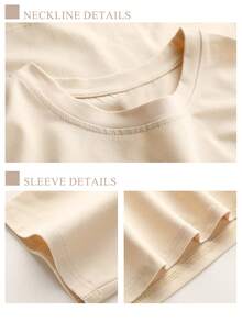 2pcs/Set Tween Girls' Casual Funny Print Crew Neck Short Sleeve T-Shirt And Elastic Waist Shorts Set, Summer Set - 杏色 - 查看 3