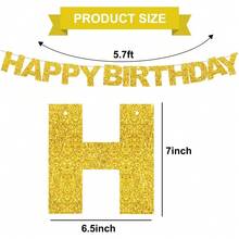 预装式生日快乐纸板横幅 - 无需DIY，粉色生日快乐标志，适用于生日派对装饰背景 - 金色 - 查看 3