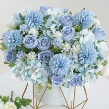 1/4 Bunch Artificial Peony & Chrysanthemum Flower Bouquet - Ideal For Wedding Decor DIY Flower Wreath, Bridal Bouquet, Wrist Corsage, Boutonniere, Headpiece, Wedding Car Decor, Arch Decor, Home, Restaurant, Bedroom, Vase Decor, Birthday Party, Valentine's Day & New Year Gift - Blue - View 4