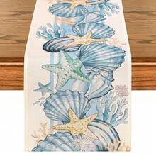 Mantel de 13x72 pulgadas con conchas marinas y estrellas de mar, mantel con tema de océano acuarela de estilo costero para verano, decoración de mesa de comedor para fiesta de playa en el hogar, cocina, restaurante, vacaciones - Multicolor - Ver 12