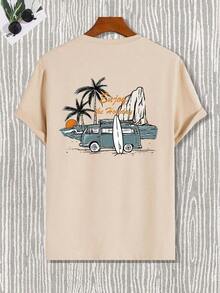 Manfinity RSRT Camiseta de manga corta de verano con estampado de playa y vacaciones en la parte trasera para hombre Manfinity Chillmode - Albaricoque - Ver 2