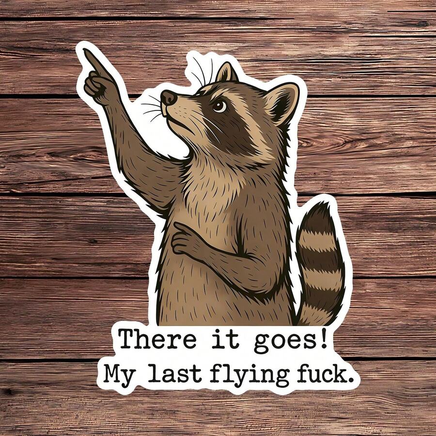 1PC There It Goes My Last Flying F Vinyl Sticker, Waterproof Funny Raccoon Attitude Quote Decal With Pointing Animal Illustration For Laptop, Water Bottle, Notebook, Journal, Phone Case, Tumbler Decor - S2119 - View 1