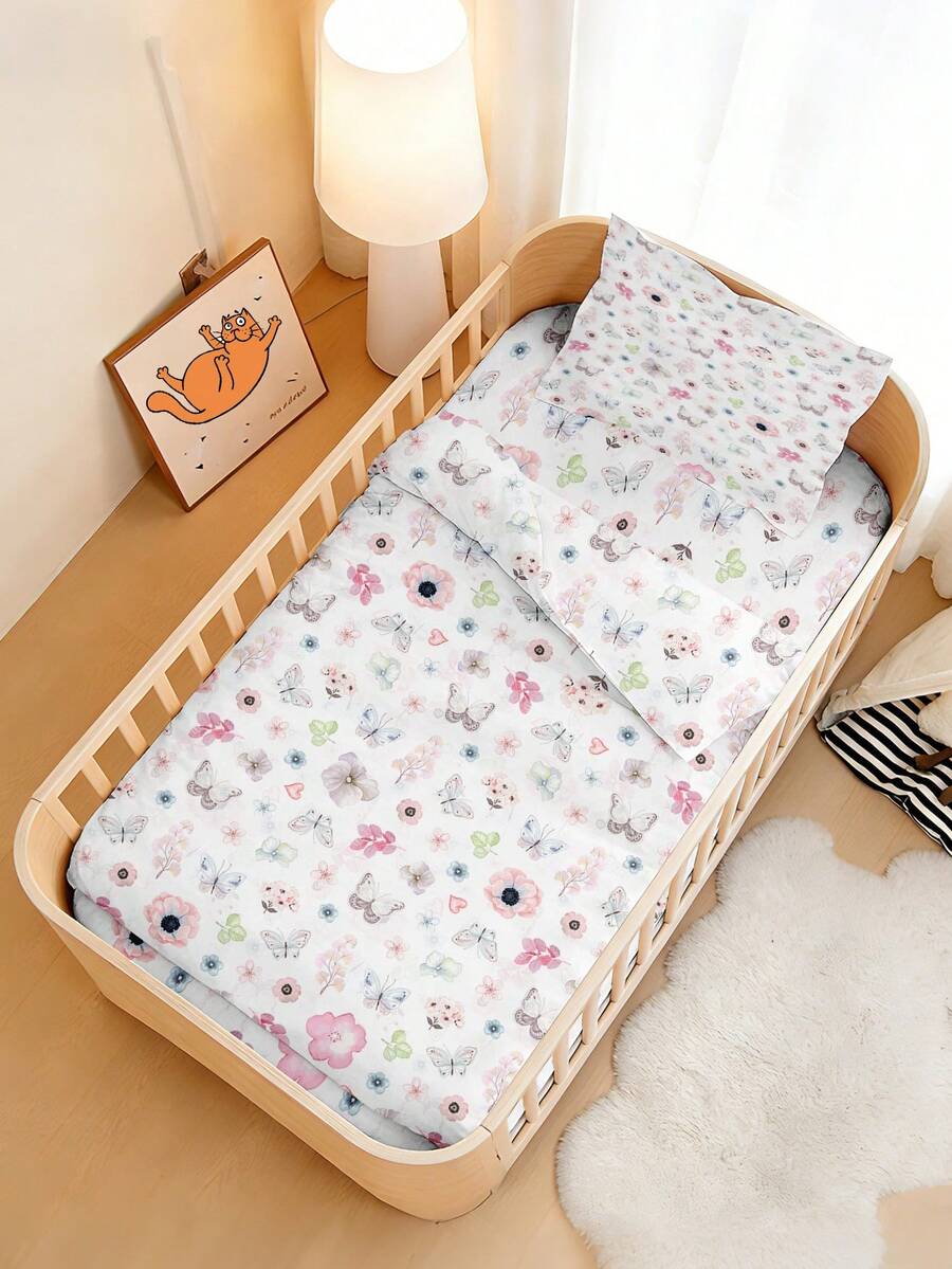1 Set Of Cartoon Pattern Printed Baby Bedding Set, Polyester Soft Breathable Duvet Cover, Suitable For Gifts, Bedrooms, Babies, All Seasons - Multicolor - View 1