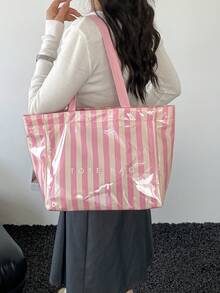 時尚學院風大容量托特包，輕量 PVC 與牛皮紙材質，魔鬼氈開合，女性時尚選擇，果凍包，極簡風 - 彩色 - 查看 9