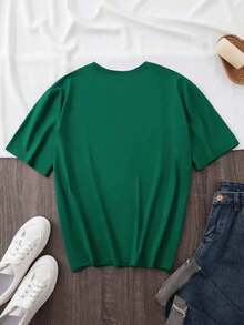 Women's Graphic T-Shirt, Short Sleeve, Round Neck, Basic, Comfortable, Cool, Lightweight, Mexican Print, Virgin Of Guadalupe, Roses, Floral, Phrase "Pray For Us" - Green - View 2