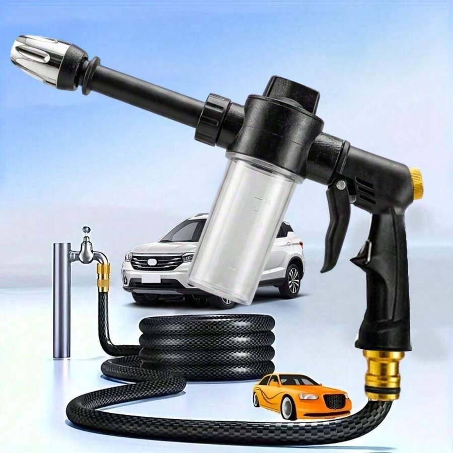 1 Stück Hochdruck-Autowaschspritze mit Flasche - vielseitige Wasserpistole für Motorräder, Haus- und Gartennutzung - lange Stangendüse für effiziente Reinigung und Bewässerung, ohne Batterie