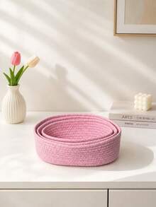 1 pièce/3 pièces Panier de rangement tressé de style simple, panier de rangement tressé fait main, convient pour les clés et les petits articles, set de paniers de rangement pour table basse, peut ranger les cosmétiques, les clés, les collations, salon, maison, boîtes tressées, décoration de chambre, décoration de vacances, panier cadeau, panier cadeau idéal - Rose pâle - Voir 3