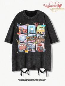 Disney Cars "Radiator Springs" Characters Grid Vintage Washed Oversized Tee - màu đen - Xem 1