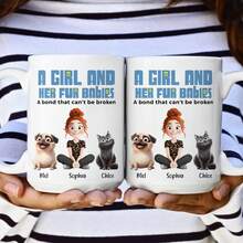 Uma Garota e Seus Gatos - Caneca Personalizada, Presente para Filha, Caneca com Retrato Personalizado de Animal de Estimação, Presente para o Dia das Mães, Caneca Personalizada com Foto de Cachorro ou Gato, Presente Único para Amantes de Animais de Estimação e Mães de Cachorros/Gatos, Caneca de Café Personalizada com Cachorro Gato, Caneca de Mãe de Cachorro, Presente para Amante de Animais de Estimação, Caneca de Fotos Personalizadas de 11oz, Nomes, Texto, Adequada para Beber em Todas as Estações, Presentes para Namorado, Namorada, Melhor Amigo. - Caneca para animais de estimação com nome em C - Visão 4