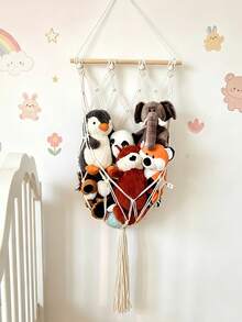 1 chiếc võng treo đựng thú nhồi bông dễ thương cho phòng trẻ em, làm bằng vải macrame, dùng để đựng đồ chơi nhồi bông. - trắng - Xem 5