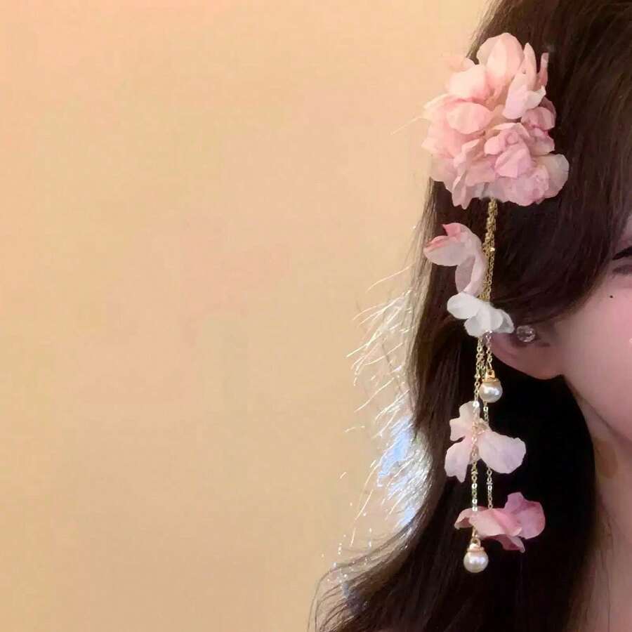Kẹp tóc nữ đính hoa giả, ngọc trai và đá lấp lánh, thích hợp sử dụng hàng ngày, ở nhà, trường học, bãi biển, nơi làm việc, tiệc tùng, ngày lễ, sinh nhật, tựu trường, năm mới, Ngày Valentine, Ngày của Mẹ, Giáng sinh, đám cưới, lễ hội âm nhạc, lễ tốt nghiệp, mùa xuân/hè, kiểu kẹp càng cua. - Hồng - Xem 1