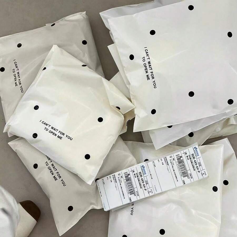10pcs/Pack Ivory White Polka Dot Courier Bags, Suitable For Back To School, Graduation, Wedding, Birthday And Other Occasions, Can Be Used As Gift Bags, Thick Plastic Storage Bags, Luggage Bags, Clothing Bags - Rectangle - View 1