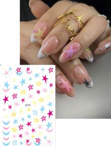 FULL BEAUTY 2pcs Y2K Style Cute Star Nail Stickers, Sweet Punk Starry Nail Decals, Summer Holiday Nail Art Decorations - Multicolor - View 3