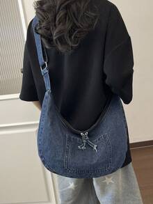 1件女款時尚斜挎包、單肩包、半月包，適合購物、約會、外出、派對、通勤，可調節肩帶 - 藍色 - 查看 4