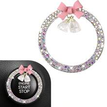 Anillo decorativo con lazo de cristal Bling Bling para el interruptor de encendido del automóvil, diseño de cristal brillante, protección de tecla de inicio de un solo toque, accesorio universal para el interior del automóvil - Anillo de inicio con diamantes y mariposas engastadas - Ver 13