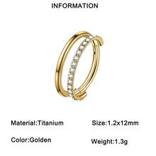1 pieza Pendiente de aro de septum, aro de cartílago, concha, hélice, labio o nariz de titanio sólido chapado en oro de 18k con pavé de circonita cúbica de diferentes tamaños y estilos, unisex para uso diario - oro titanio - Ver 14