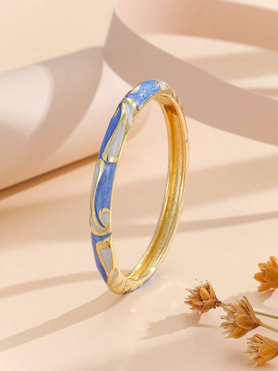 1件時尚風格鍍金琺瑯花絲手鍊飾品,送給女孩的禮物 - 藍色 - 查看 1