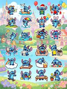 Disney Lilo & Stitch Stickers, 24Pcs Waterproof Vinyl Decals For DIY Shot Glasses, Cups & Crafts, Removable Stitch Stickers For Scrapbooking, Party Decorations, Water Bottles, Laptops, Perfect For Stitch Fans, Kids & Teens, Party Supplies - Stitch Stickers - View 2