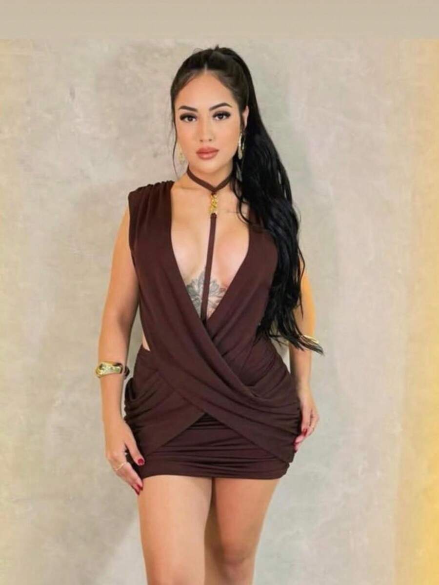 Short Dress For A Night Out - 鏽棕色 - 查看 1
