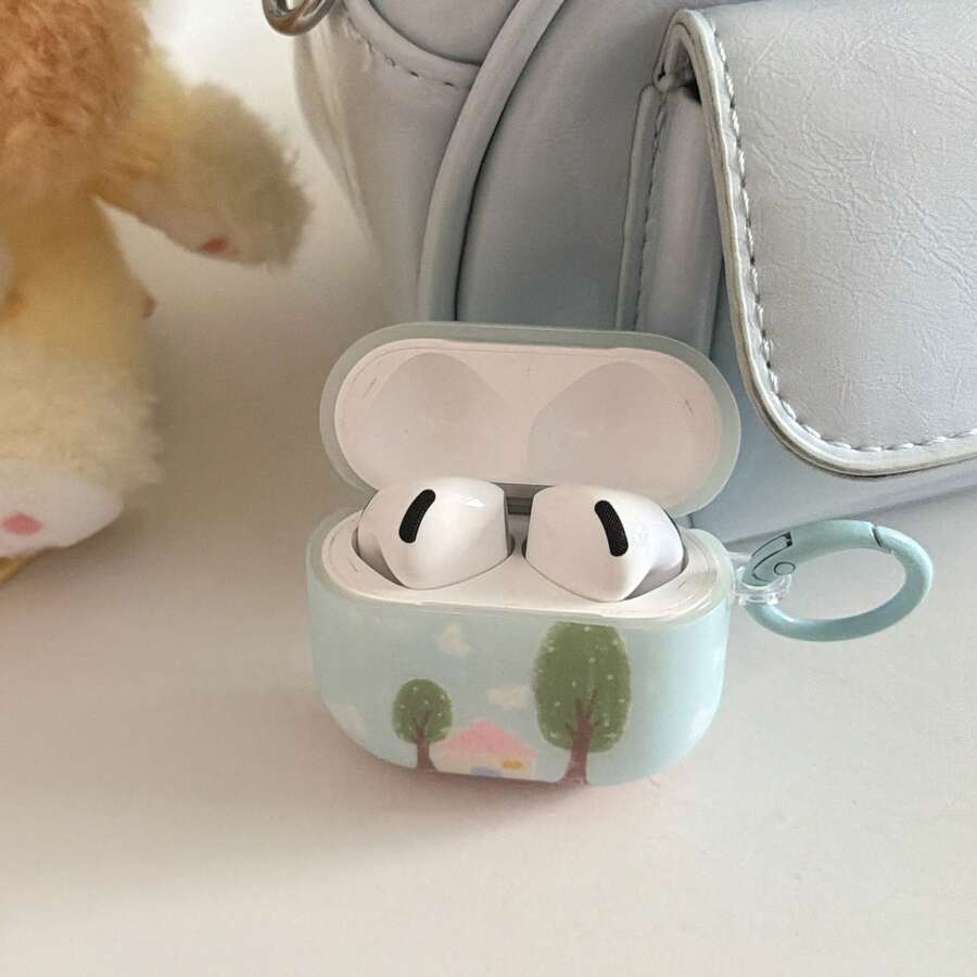 Ốp tai nghe tối giản, màu xanh nhạt, kiểu dáng Cloud House, có móc treo, tương thích với Apple 4, 3, Pro, Pro 2, Pro 3, vỏ bảo vệ dành cho nữ.