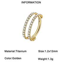 1 pieza Pendiente de aro de septum, aro de cartílago, concha, hélice, labio o nariz de titanio sólido chapado en oro de 18k con pavé de circonita cúbica de diferentes tamaños y estilos, unisex para uso diario - oro titanio - Ver 20
