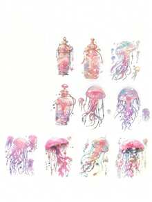 梦幻激光水母系列PET贴纸套装，清新水彩贝壳海洋风格，高性价比小众艺术装饰贴纸，创意DIY剪贴簿和日记用品 - A - 查看 17