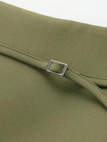 Falda pantalón negra de unicolor minimalista para uso casual, oficina y viajes, con hebilla y cinturón, para verano - verde musgo - Ver 3