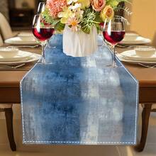 1pc Minimalist Blue-Gray Table Runner, Abstract Art Modern Home Decor, Suitable For Kitchen Dining Table Decoration, Elegant Tabletop Accessory - Multicolor - View 8