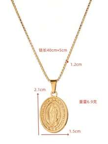 1件时尚百搭圣母玛利亚与十字架双吊坠项链，高品质14K镀金不锈钢链，母亲节送给女性的绝佳礼物，日常佩戴 - 金黃色 - 查看 3