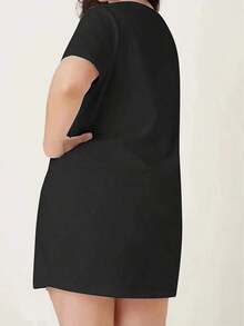 - Vestido tipo camiseta de manga corta para mujer de talla - Vestido elástico con estampado I'Awake Doesn'Mean I'Important, cuello redondo, ropa casual de verano, estilo corto y lindo, lavable aáquina y ajustado al cuerpo. - Negro - Ver 3