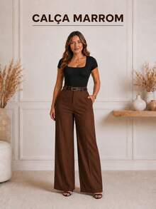 Tailored Wide-Leg Trousers With Belt, Fall/Spring 2026 . - Rỉ Nâu - Xem 3