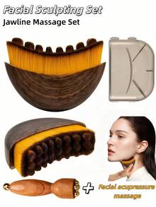 2pcs Pure Brass Facial Massage Tool | Lotus Shaped Facial Beauty Scrub, Eye And Face Acupressure Massager For Skincare, Wooden Traditional Chinese Medicine Acupressure Massager - Multicolor - View 1