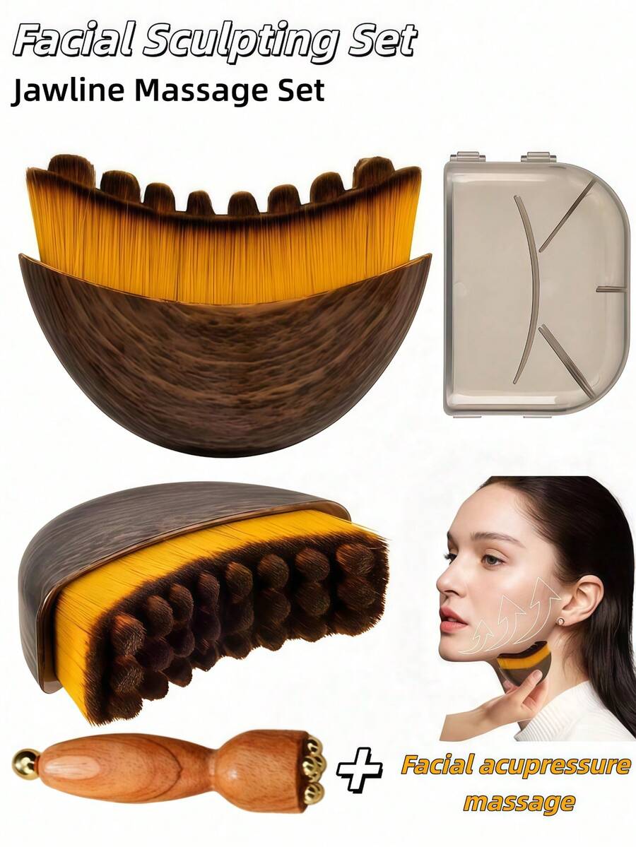2pcs Pure Brass Facial Massage Tool | Lotus Shaped Facial Beauty Scrub, Eye And Face Acupressure Massager For Skincare, Wooden Traditional Chinese Medicine Acupressure Massager - Multicolor - View 1