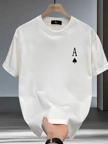 Camiseta de Manga Corta Estampada de Marca de Moda para Hombres en Verano, Algodón Puro Pesado, Estilo Coreano y Japonés, Tops Versátiles para Hombres - Blanco - Ver 1