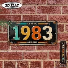 2D 平面 - [2D 平面] 2D 平面，1 件复古金属装饰牌匾（12 英寸 x 6 英寸），1983 年经典复古年份装饰牌匾，装饰牌匾，户外标牌和墙饰，适用于客厅、入口、休闲区 - A - 查看 3
