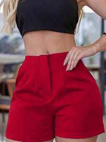Pantalones cortos deportivos casuales con cintura elástica para mujeres, adecuados para entrenamiento y fitness, color negro de verano - Rojo - Ver 3