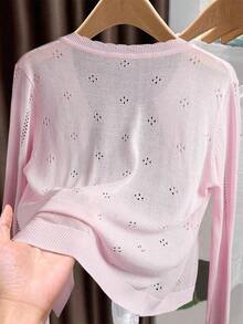 Cárdigan de punto ligero para mujer, de manga larga, informal y transpirable, para primavera/verano - Rosa - Ver 2