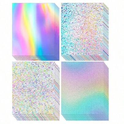 金属彩虹闪光镜面纸，厚卡纸材质，适用于手工制作、卡片制作、派对装饰和剪贴簿制作。