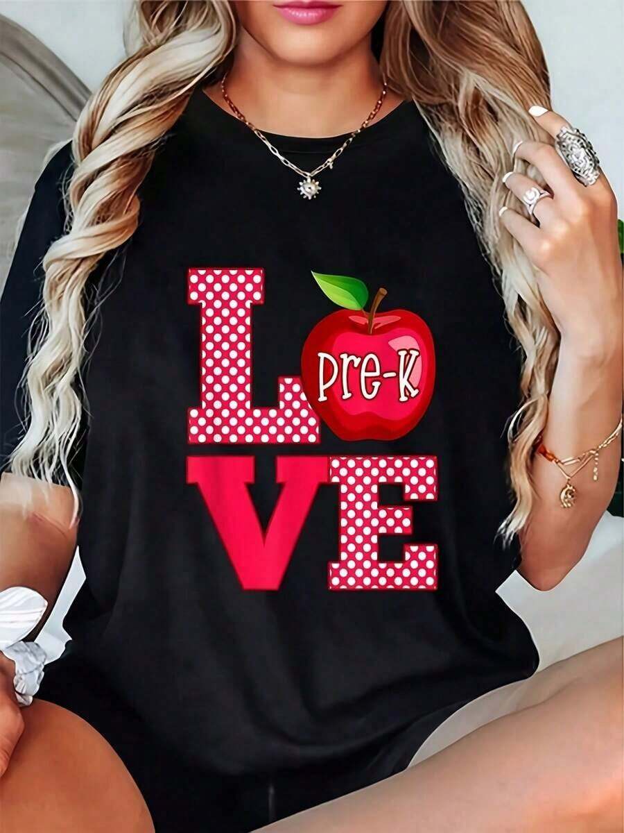 Camiseta de Regalo para Maestros de Preescolar Love Pre-K - Camiseta Casual de Manga Corta con Cuello Redondo, Camisetas para Maestros, Regalo para Maestros, Unisex, Artículos de Caliente, Suave, Transpirable, Ligera - Cuello Redondo, Corte Regular - Lavable a Máquina, Cómoda Camiseta de Manga Corta con Cuello Redondo, Transpirable y cómoda. - Negro - Ver 1