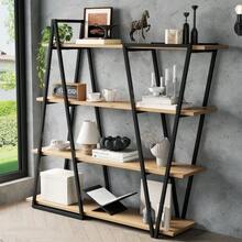 158*35*166 cm Geometrisches Stehregal – Bücherregal / Offenes Metallregal mit 25 mm Verdickt MDF-Holzböden, Dreiecksdesign, für Wohnzimmer, Küche & Arbeitszimmer,Regal - Bücherregal - Schwarz - Übersicht 4
