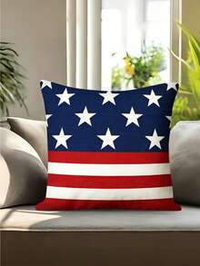 1pc Patriotic American Flag Linen Pillow Cover - 4th Of July Decorative Throw Cushion Case With Stars And Stripes Design, Zippered Closure, Machine Washable For Sofa, Couch, Or Bed (Single Side, No Insert - 1pc - View 3