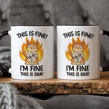 1pc Funny Firefighter Cat Mug - "This Is Fine I'm Fine" Sarcastic Coffee Cup With Flaming Firefighter Design, 11oz White Ceramic Cup With Black Handle & Rim, Humorous Gift For Adults, Office, Home, Or Birthday - Funny Desk Decor For Firefighters & Cat Lovers - Durable Ceramic Cup For Coffee, Tea, Hot Drinks - Playful Firefighter Cat Patterns, Unique Artistic Illustration, Perfect For Friends & Family, Multicolor Drinkware, Home Kitchenware, Highquality Print, Sturdy Construction, Im - Hồng - Xem 4