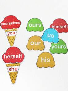 hoojojo 29Pcs Ice Cream Pronoun Matching Cards, Erasable Reusable Paper Flash Cards Grammar Word Recognition Cognitive Learning Game Props Interactive Study Supplies Stationery Reward Game Back To School Activity - Multicolor - View 4