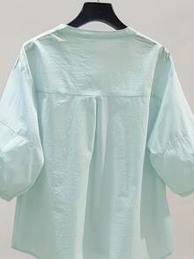Summer Loose Women's Shirt, Short-Sleeved Maternity Shirt - 孔雀綠 - 查看 2
