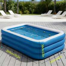 1 pieza Piscina inflable de PVC gruesa gigante, 3 o 4 capas opcionales, tamaño extra grande portátil plegable fácil de montar, piscina de juegos de agua, adecuada para verano en casa, jardín, patio trasero, patio exterior, piscina refrescante, azul y blanco - Multicolor - Ver 5