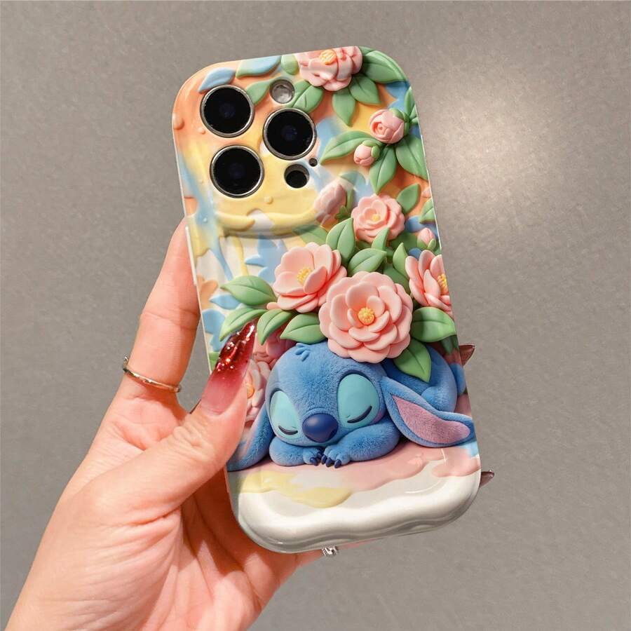 Disney Lilo & Stitch Phone Case, Official Stitch Character Design, Sleeping Stitch Surrounded By Pink Flowers In Soft Plush Texture On A Warm Sunset Gradient Background Protective Cover. Compatible With IPhone 17, 16, 15, 14, 13, 12, 11 Pro Series, Featuring The Adorable Alien Napping Peacefully Among Tropical Blooms, Perfect For Stitch Fans And Disney Lovers Who Love A Dreamy, Summery Design, Ideal For Birthdays, Holidays, Anniversaries, Graduation Gifts, Or Any Special Occasion To Surprise Family, Friends, Classmates, And Loved Ones. - trắng - Xem 1