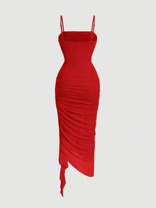 Vestido de mujer con estampado de mariposa vintage con teñido anudado, volantes fruncidos y bajo asimétrico, ideal para el Día de San Valentín, carnaval, cóctel, cena, baile de graduación, cumpleaños, verano y fiestas - Rojo - Ver 2