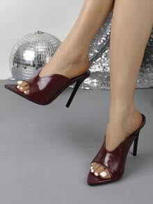 Fashionable High Heel Pointed Toe Slip-On Sandals, Spring/Summer - Burgundy - View 4