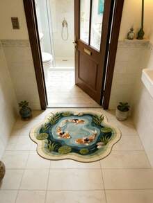 1pc Irregular Pond And Koi Fish Print Living Room Carpet Modern Creative Stylish Bedroom Bedside Rug Home Decor Sofa And Coffee Table Soft Door Floor Mat - 05 - View 11