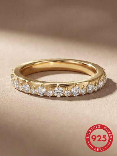 1pc Classic Luxurious Diamond Ring, Engagement Gift, Holiday Gift, S925 Sterling Silver Exquisite Jewelry Gift